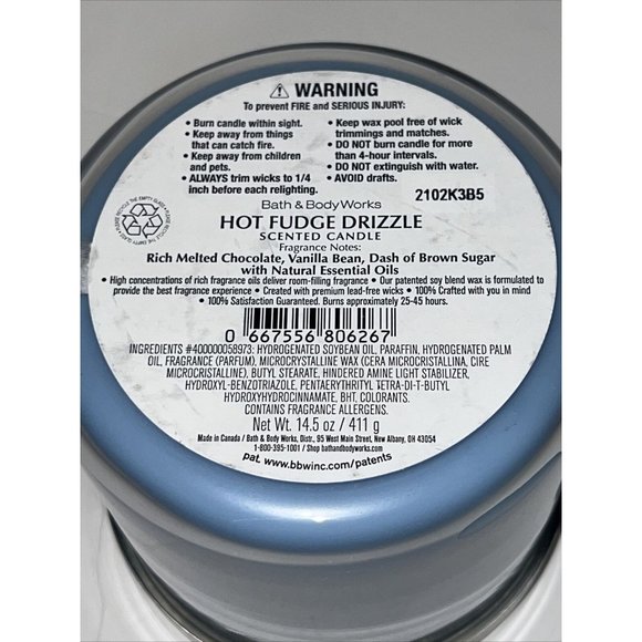 Bath & Body Works HOT FUDGE DRIZZLE 3-Wick Scented Candle 14.5oz NEW - Picture 8 of 11